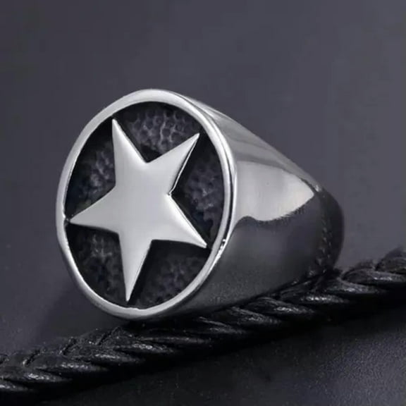 GKNET Vintage Five Point Star Pentagram Men's Fashion Stainless Steel Rings Size 7-13-7