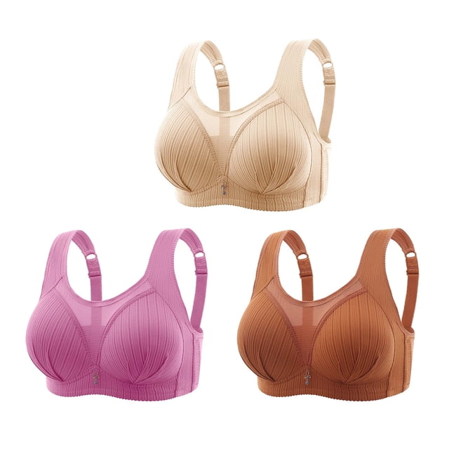 Timegard 3pc Bra for Women No Underwire Mesh Adjustable Strap Full Support Comfortable Seniors Bras