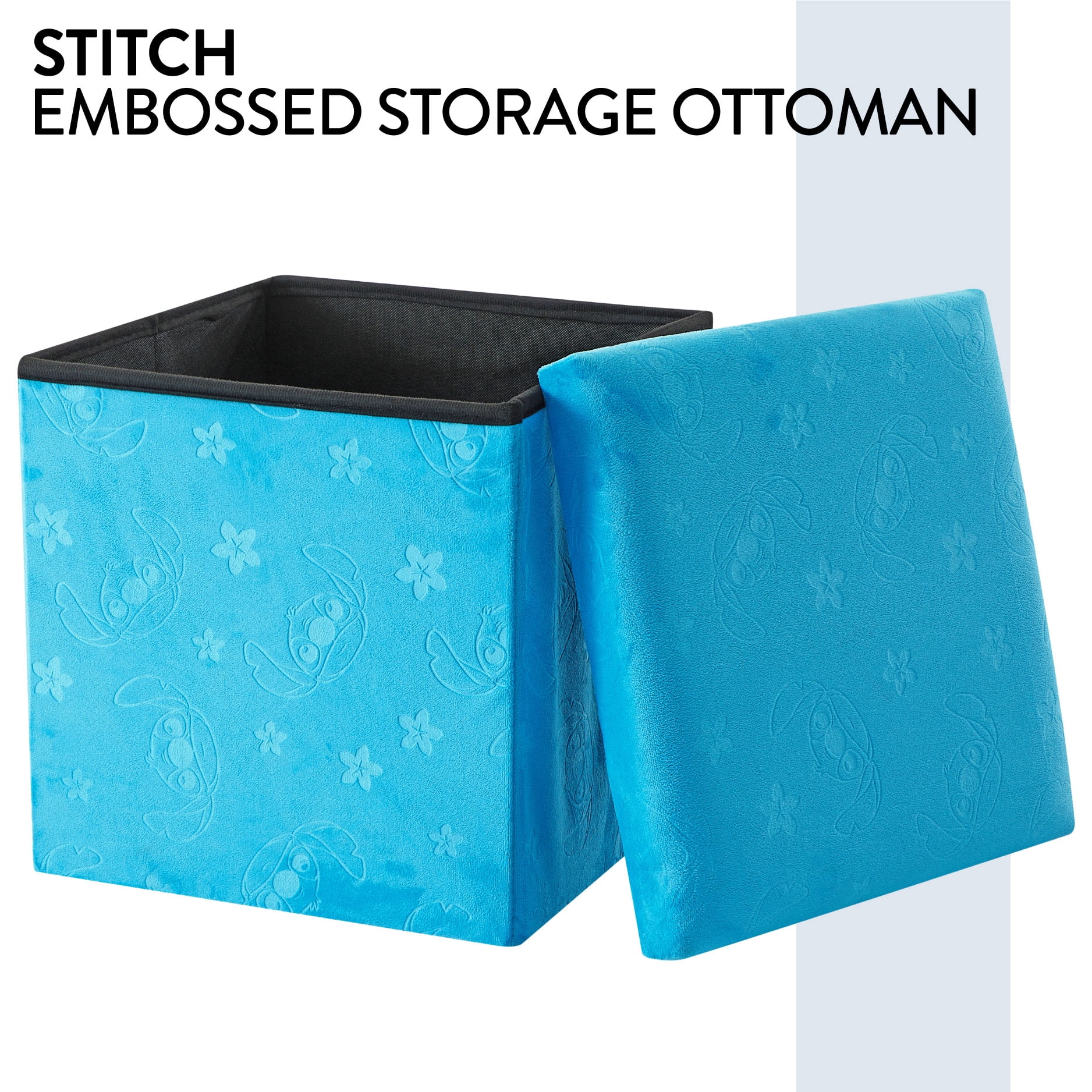 Disney Stitch Kids' Embossed Storage Ottoman, Blue, 15" x 15" x 15"