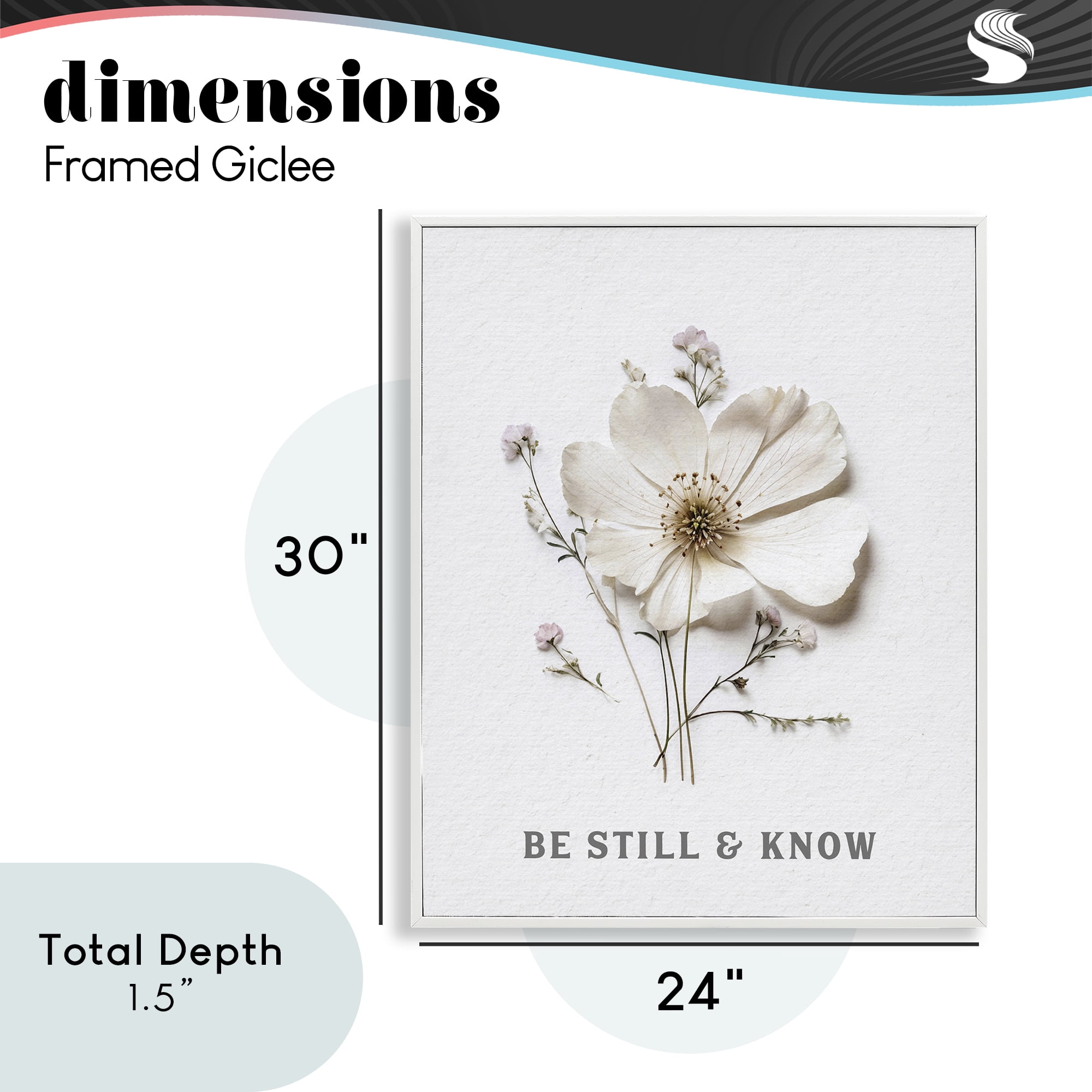 Be Still & Know Pressed Flowers White Framed Giclee Art, design by Lettered and Lined