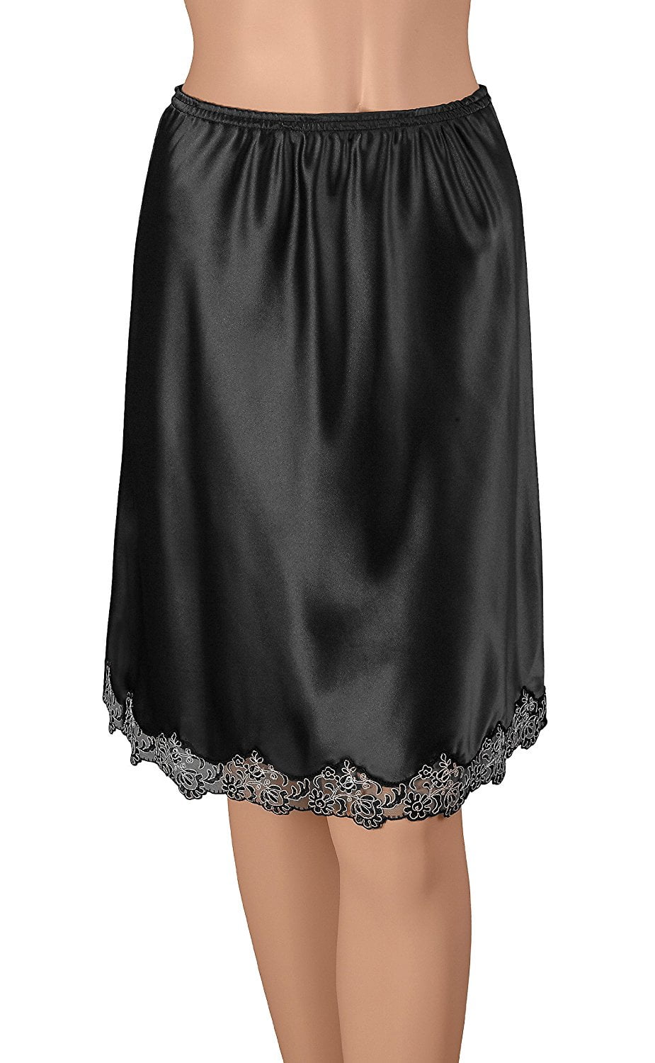 Black Nylon Half Slip with Novelty Lace M 32 Length Gemsli Elegance Cling Free