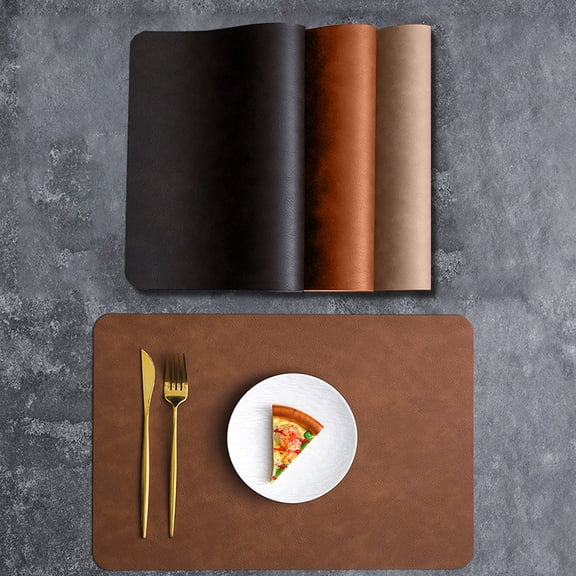 Brown Leather Placemat, Artificial Leather Table Mat for Dining Table, Non-Slip Kitchen Table Protector, Easy to Clean Place Setting for Home Restaurant Workspace (1 Pc)
