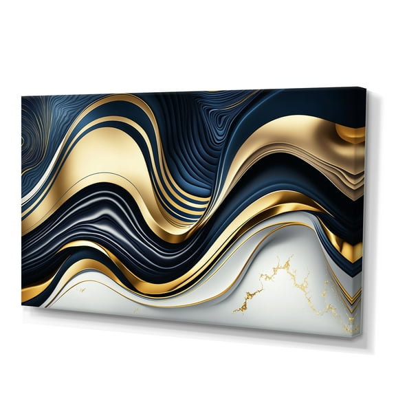 Designart Abstract Geode Waves Blue And Gold IV Canvas Wall Art
