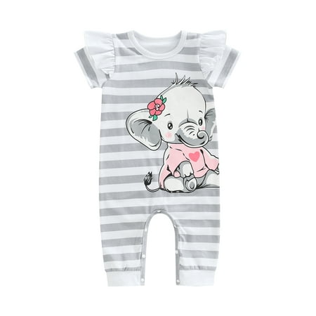 

Suanret Newborn Infants Baby Girl Striped Pattern Bodysuit Short Sleeve Lovely Elephant Romper Round Neck One-Piece Clothes Gray Stripe 6-9 Months