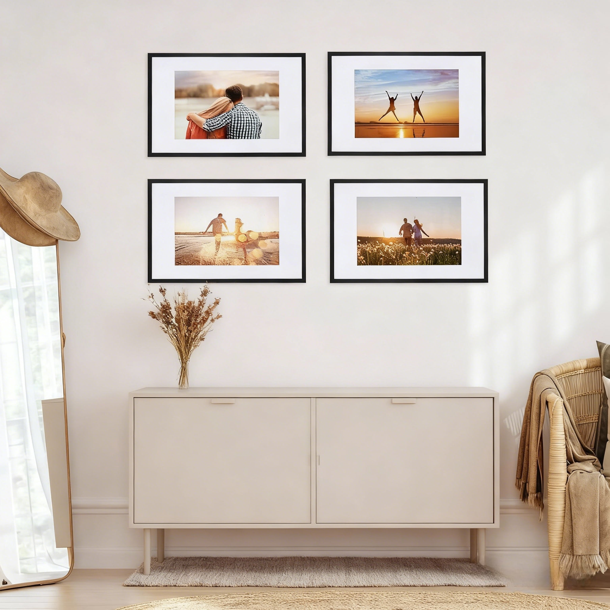 11x17 Picture Frames Set of 4,Display Pictures 8x12 with Mat or 11 x 17 Without Mat,Gallery Wall Photo Frames, Black