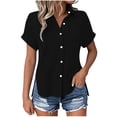 thumbnail image 4 of Womens Short Sleeve Tops Button Down Lapel Shirts for Women Side Split Solid Color Summer Tees with Pocket Gifts for Mom, 4 of 7