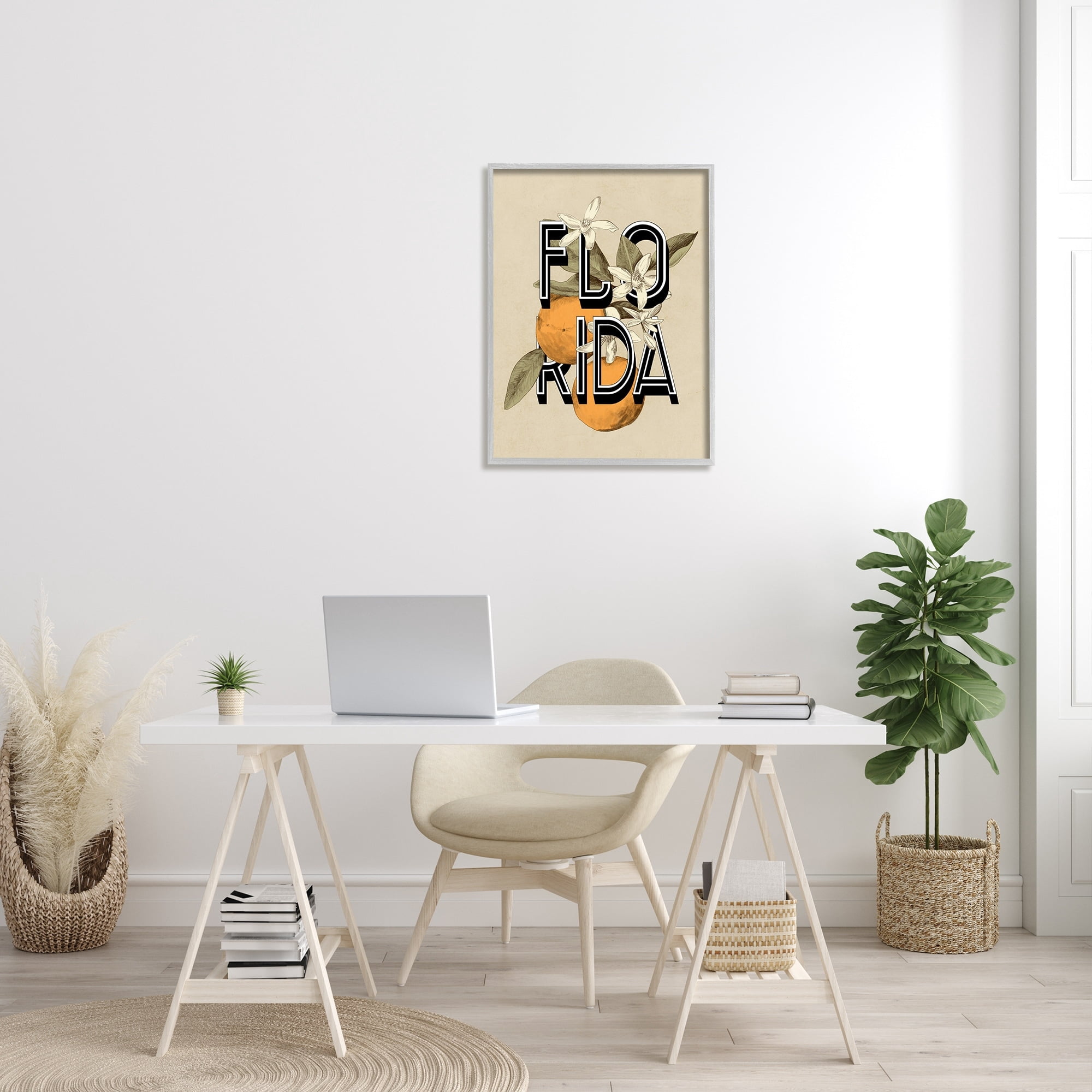 Stupell Industries Florida Orange Blossoms State Flower Typography Graphic Art Gray Framed Art Print Wall Art, Design by Daphne Polselli