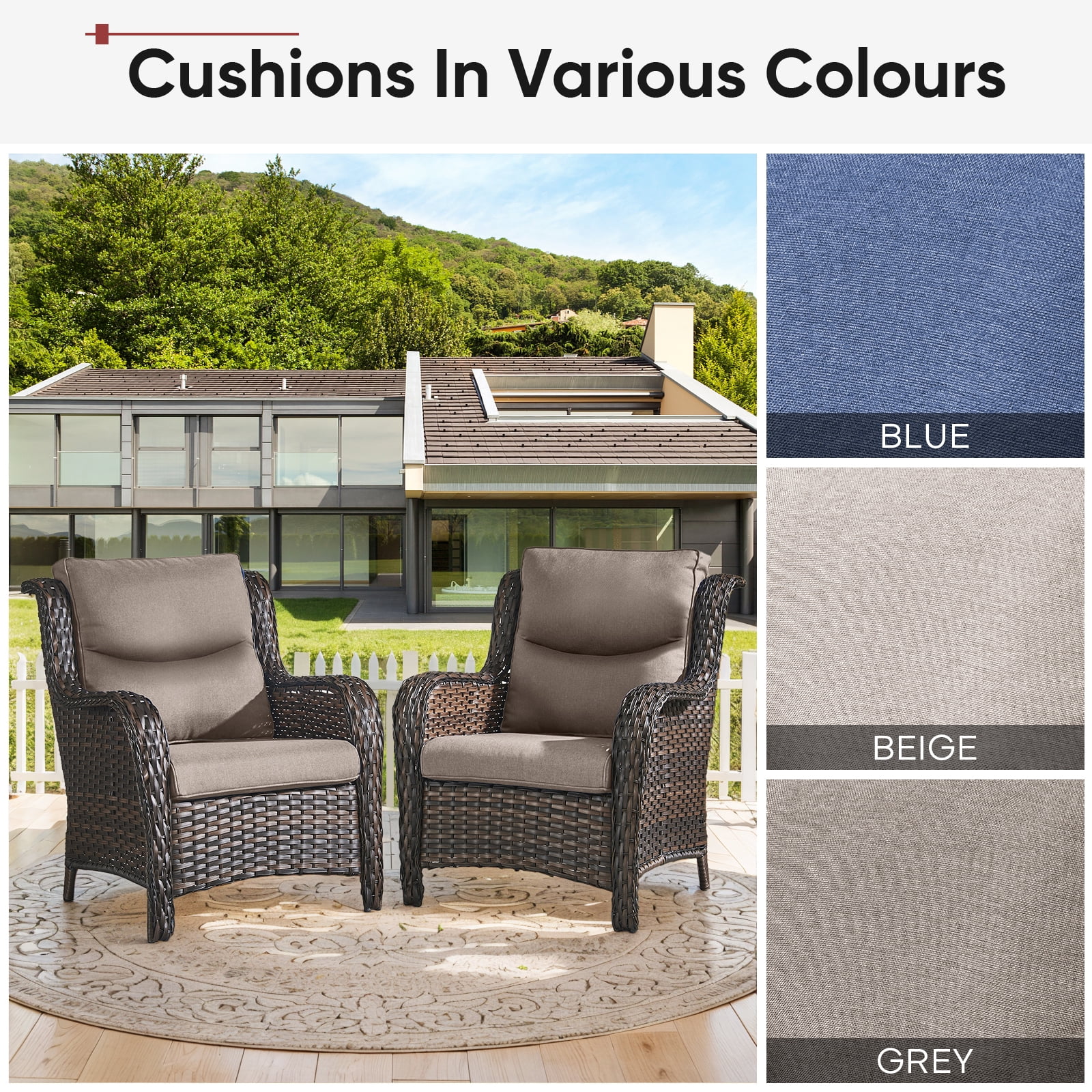 Opohoro Outdoor 25" x 22" Gray Lounge Chair Cushions, 8-Count