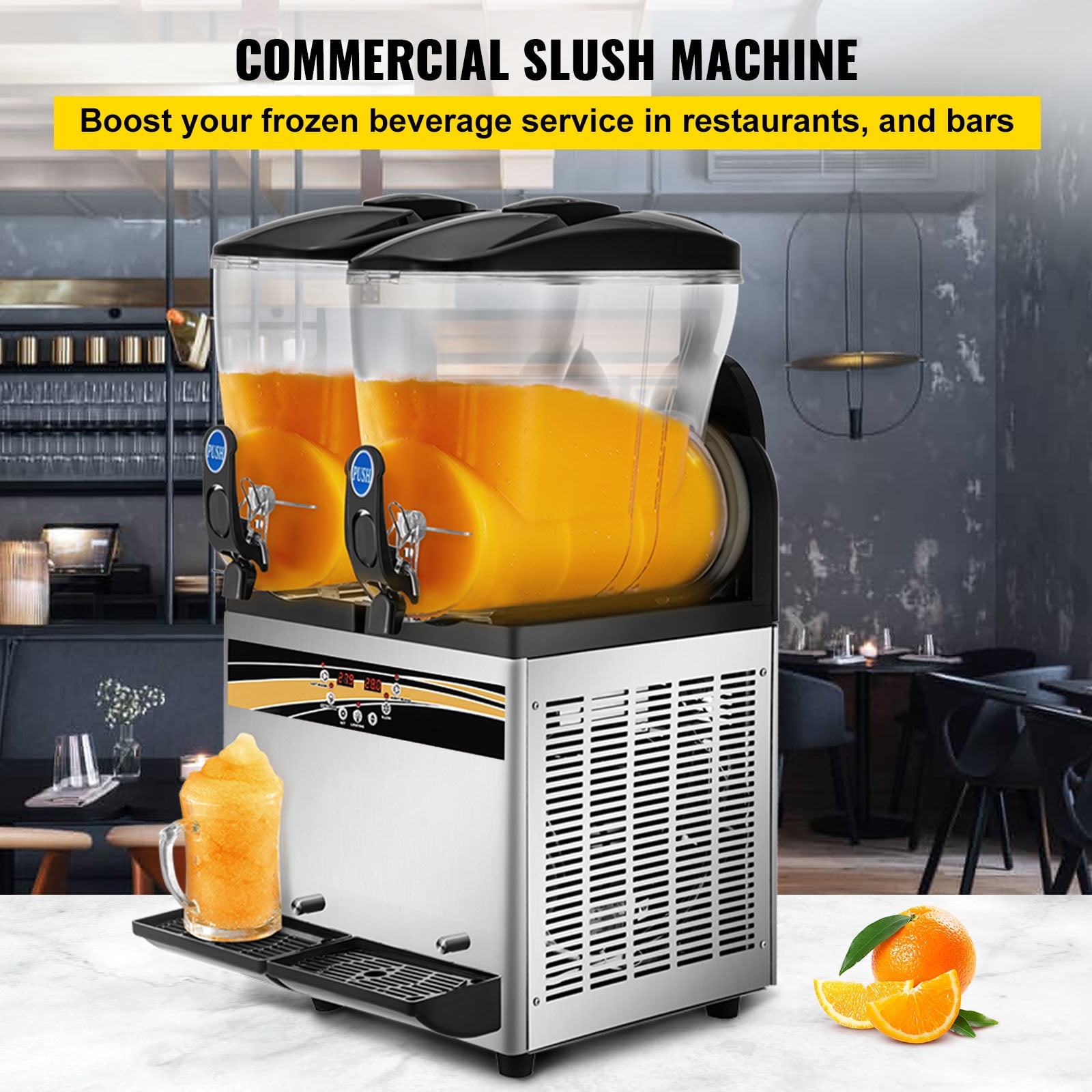 BENTISM Commercial Slush Machine Frozen Drink Slushy Making Machine 6L x 2  Tanks