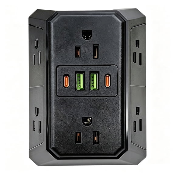 Multi Plug 6-Outlet Extender,Surge Protector Power Strip with 2 USB & 2 Type-C Ports, 2500W Wall Outlet Extender for Home Office Dorm