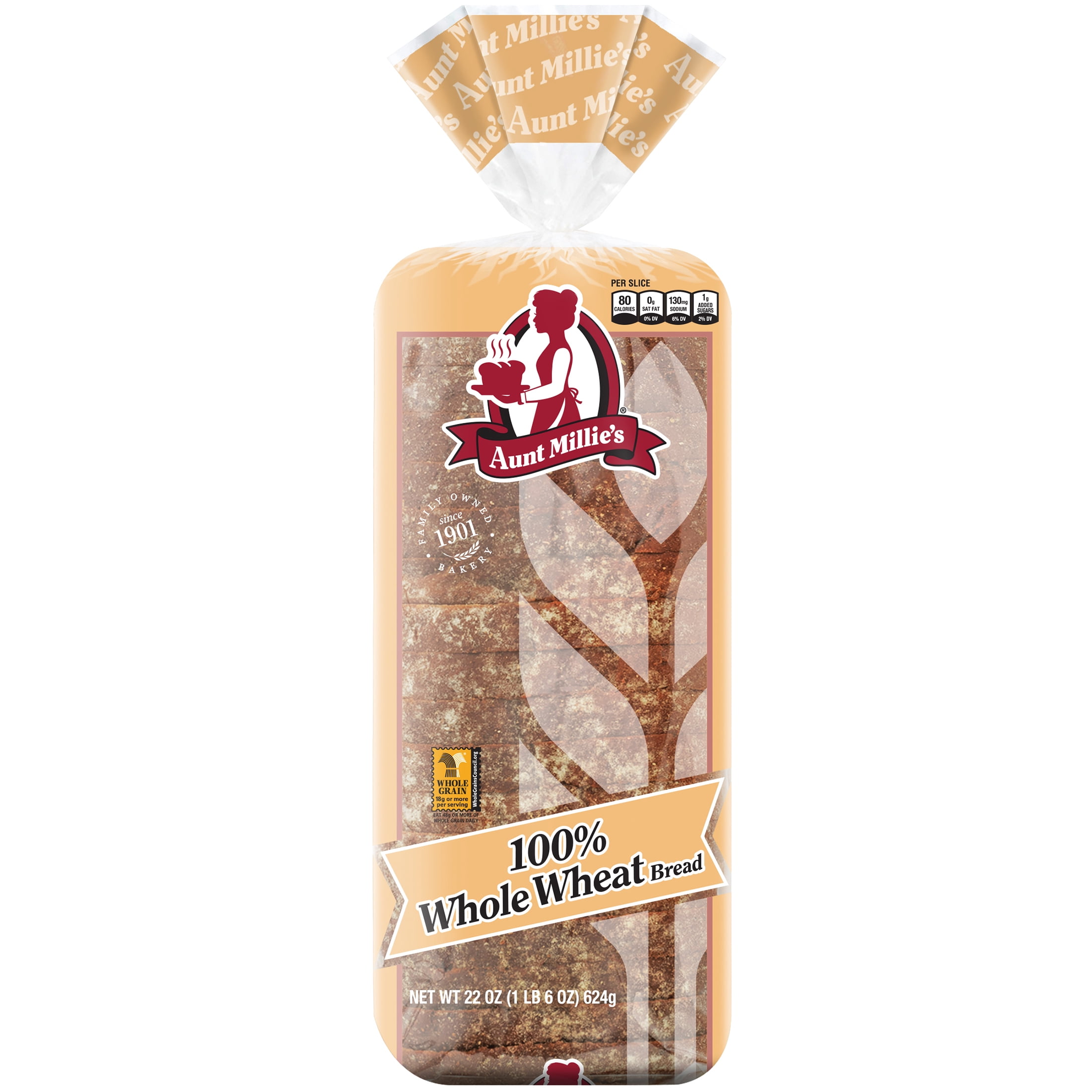 Aunt Millie's 100% Whole Wheat Bread Loaf, 22 oz