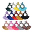 thumbnail image 2 of Pendientes de borlas de aro con cuentas, grandes pendientes colgantes de flecos con estilo bohemio verde oscuro, 2 of 3