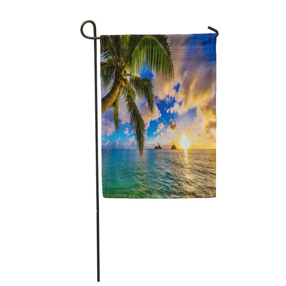 POGLIP Beach Beautiful Lanikai Kailua Sunrise in Hawaii Hawaiian Sunset Garden Flag Decorative Flag House Banner 28x40 inch