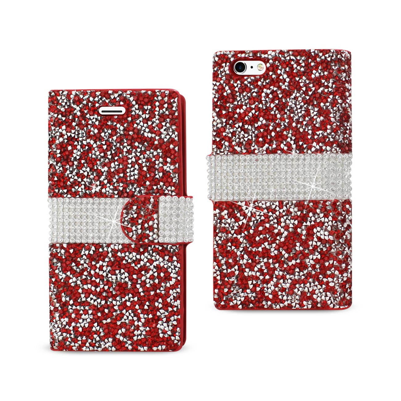 Iphone 6 Diamond Rhinestone Wallet Case In Red