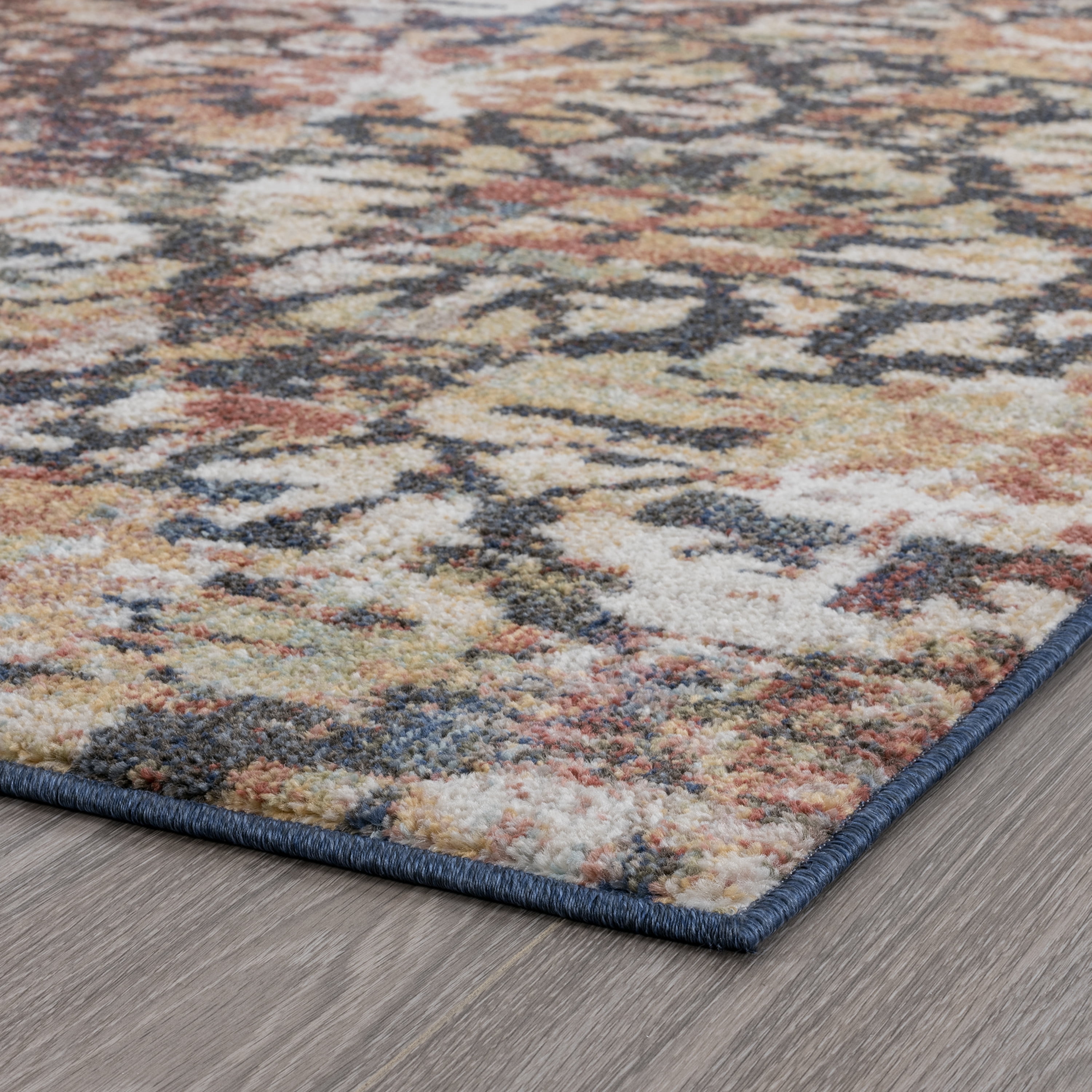 Transitional 8x10 Area Rug (7'10'' x 10'2'') Floral Cream, Navy Living Room Easy to Clean