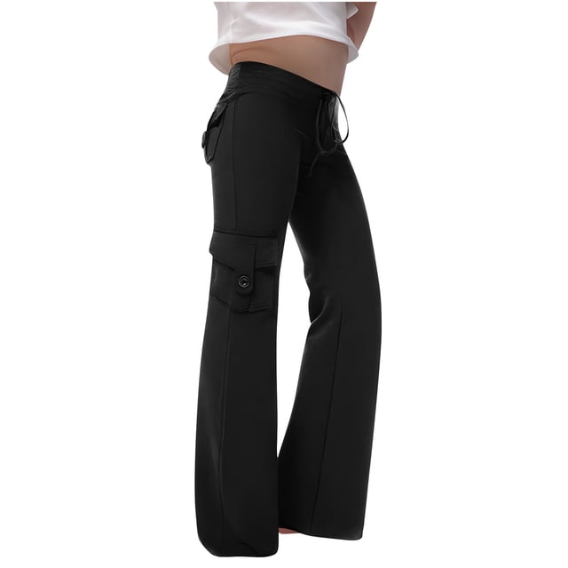 Odeerbi 3-14 Años Niñas Pantalones Cargo Pata Ancha Color Sólido Button Up Casual Pantalones Con Bolsillo