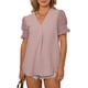 thumbnail image 2 of Camiseta de manga corta suelta con cuello en V sólido informal a la moda para mujer Pompotops  hkajfhjk463353, 2 of 9