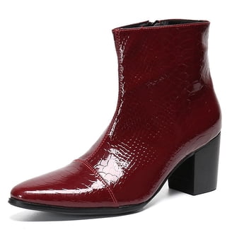LIBERTYZENO Men\'s Leather High Ankle Zipper Retro Burgundy Boots LIBERTYZENO Mens Genuine Leather Animal Print Ankle Boots  main image 3