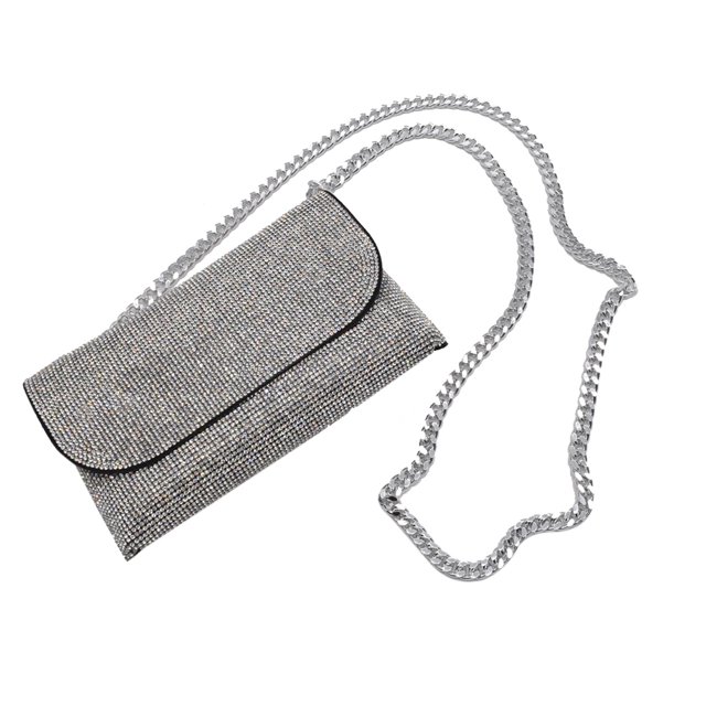 Bolso pequeño con cadena ostentosa para mujer, bolso de fiesta para cena con cierre de broche de diamantes de imitación de Color sólido