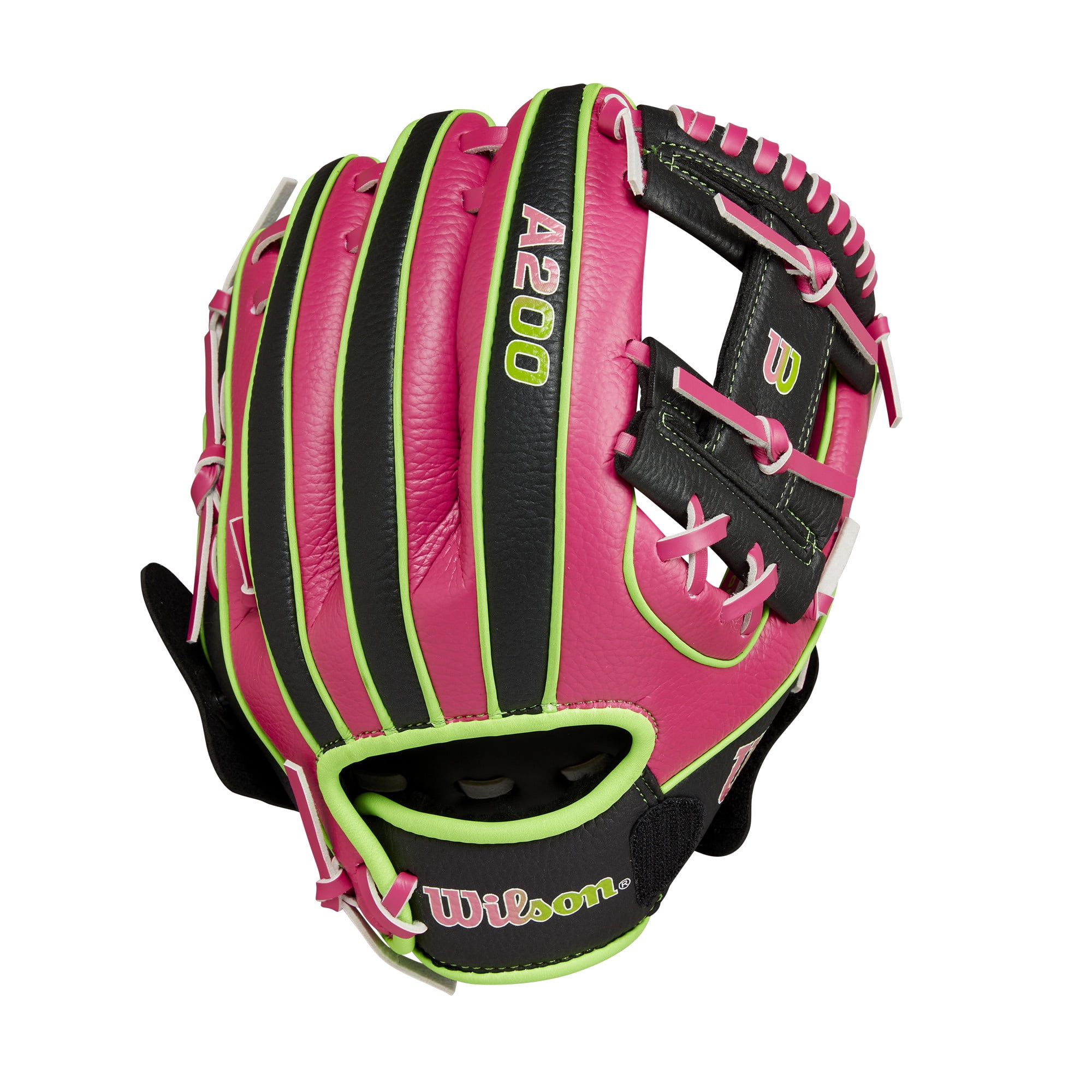 Wilson 2024 A200 EZ Catch™ Party Animals™ 10” T-Ball Glove - Hot Pink/Neon Green/Black, Right Hand Throw