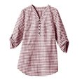 thumbnail image 3 of Vivianyo HD Women's V Henley Gingham Plaid Blouse, Adjustable Roll Tab Three Quarter Sleeve Shirt for Women, Spring Summer Casual Tunic for Grocery Runs and Neighborhood Walks, Sizes S-2XL, 3 of 7