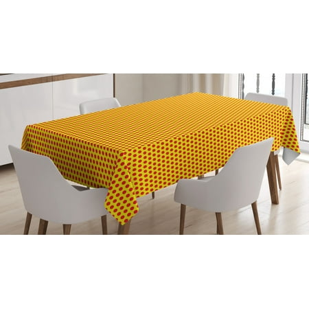 

Retro Tablecloth Pop Art Pattern Style Polka Dotted Background Symbolic Print for 1960s Art Rectangular Table Cover for Dining Room Kitchen 60 X 84 Inches Vermilion and Yellow by Ambesonne