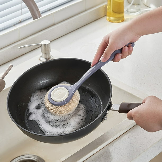 Fiudx Cepillo para Ollas, Limpiador de Cocina de Mango Largo, Quitamanchas Difíciles, Herramienta Multiusos para El Hogar, Perfecto para Ollas y Sartenes, Camping Al Aire Libre, Diseño Ergonómico, Ta