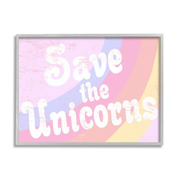 Stupell Industries Save The Unicorns Graphic Art Gray Framed Art Print Wall Art, 11x14, by Daphne Polselli
