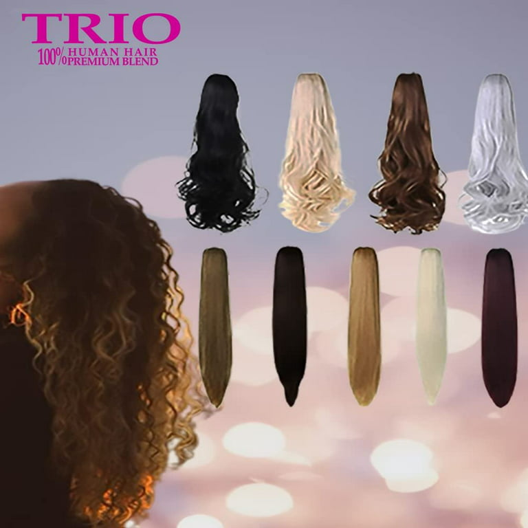 Trio Hair Extensions Real Human Hair, Extension Clips, Ponytail Extension, & Buns Hair Piece, Hair Wig, Premium Human Hair Quality, Bohemian, 8, 10