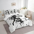 thumbnail image 3 of jejeloiu Boys Ball Game 7pcs Bedding Comforter Set,White Black Splatter Ink Queen Bedding Sets For Boys Teens Reversible, 3 of 8