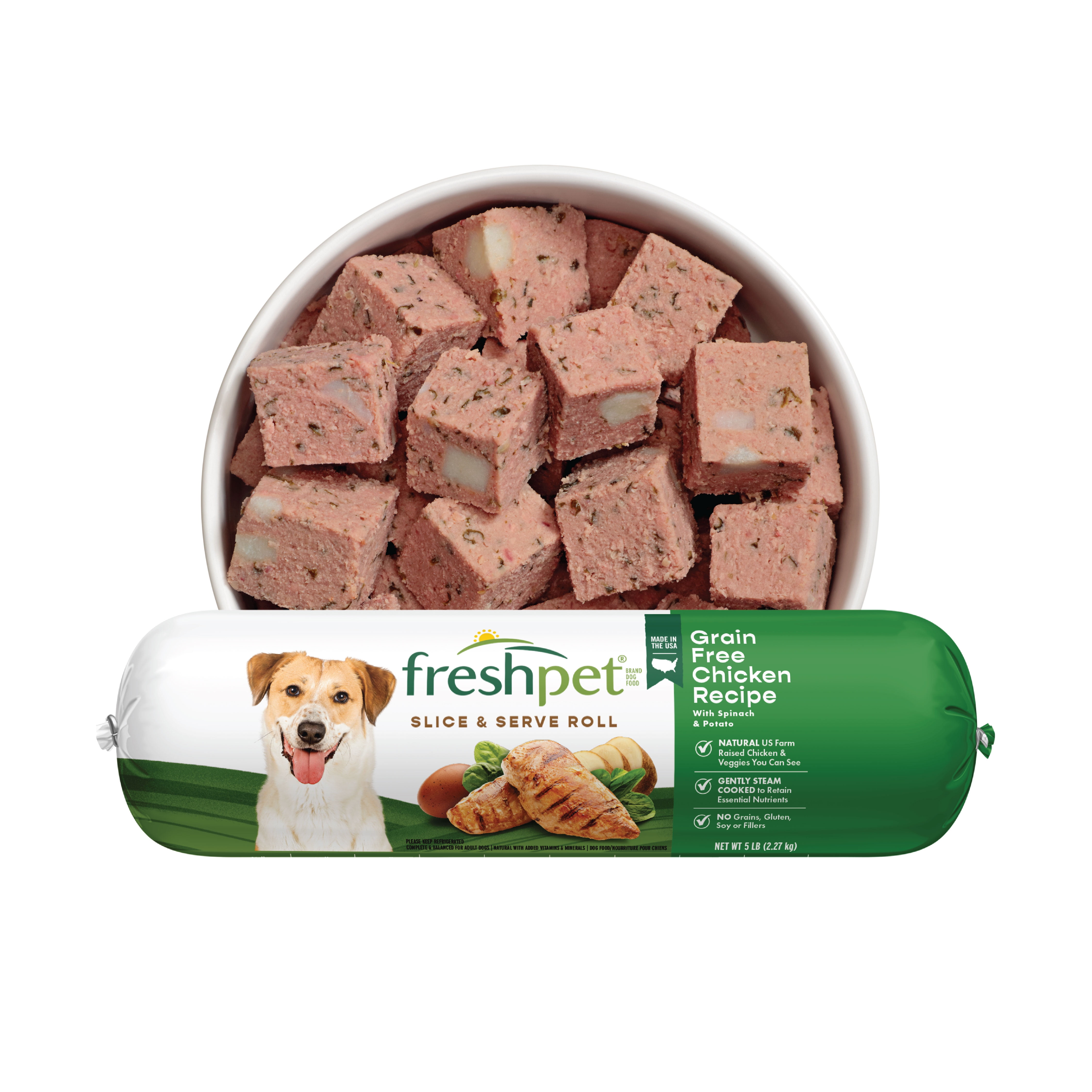 (4 pack) Freshpet Fresh Dog Food, Grain Free Chicken Recipe, Slice & Serve Roll, 5 lb.