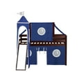 Jackpot Castle Low Loft Bed with Slide Blue & White Tent and Tower, Twin, Cherry