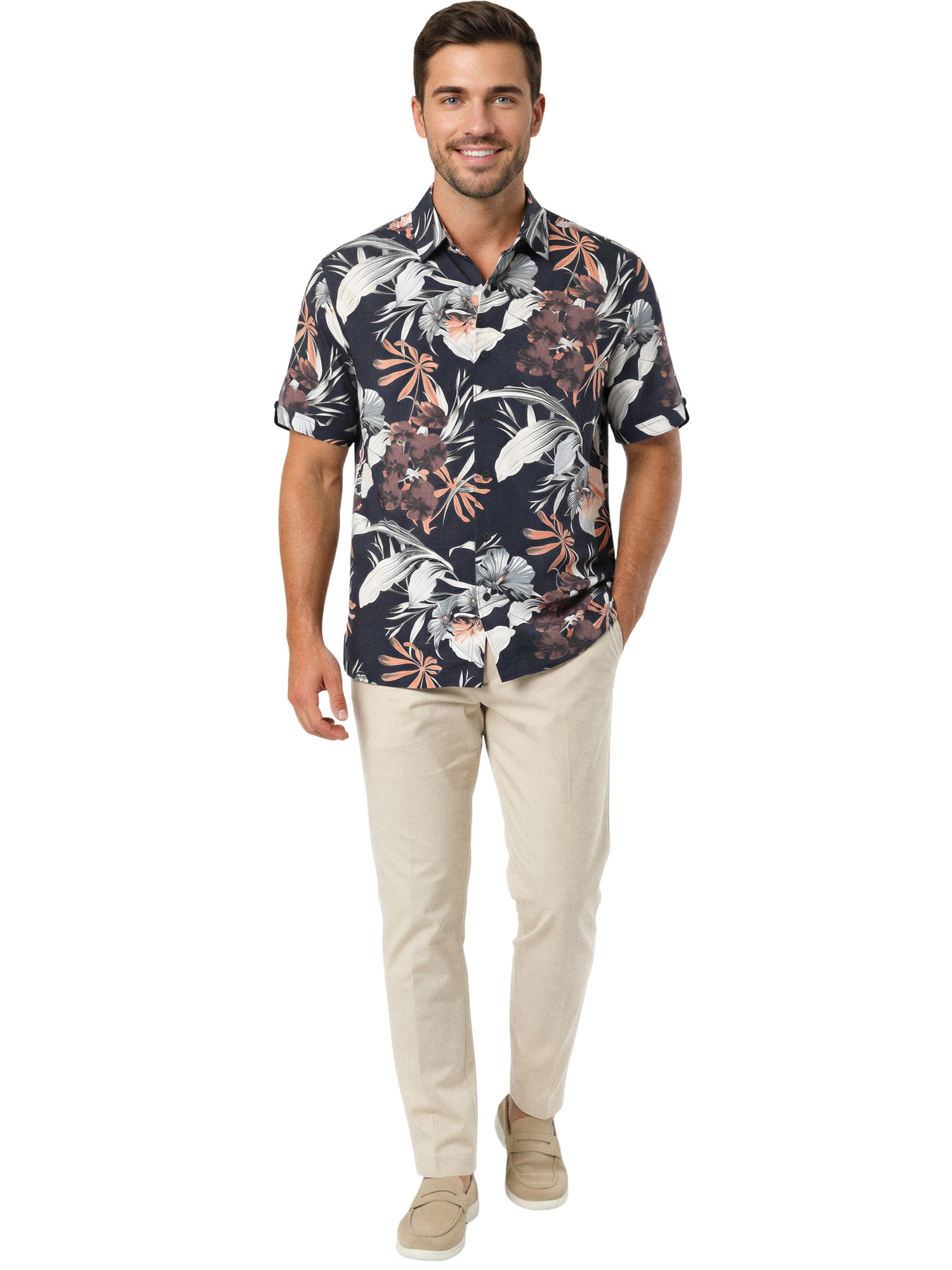 Café Luna Men's and Big Men's All-Over Floral Print Short Sleeve Woven Shirt, Sizes S-4X