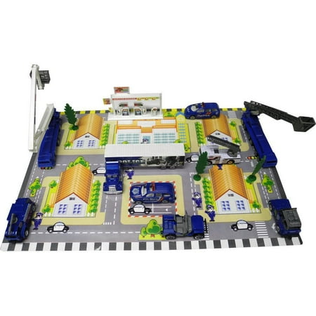 Die Cast 'City Police Force' Vehicle and Town Set with 40 Unique Police Cars and Scenic Pieces along with Mat by Dimple