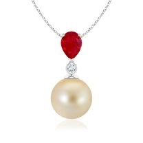 ANGARA Golden South Sea Cultured Pearl & Pear Ruby Drop Pendant in 14K White Gold for Women | June Birthstone, Birthday, Anniversary, Jewelry Gift for Women | Pearl Necklace