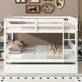 thumbnail image 3 of Bellemave Full Over Full Solid Rubber Wood Bunk Bed with Trundle and Ladder Convertible into 2 Full Size Beds with Headboard and Footboard 2 Full Bunk Bed with Twin Trundle, White, 3 of 11