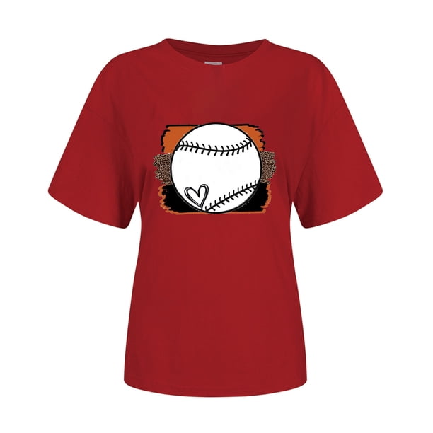 Gibobby Playera de Verano para Mujer Camiseta con corazón béisbol para mujer Camiseta con corazón béisbol con gráfico para mujer Ropa(Rojo,M)