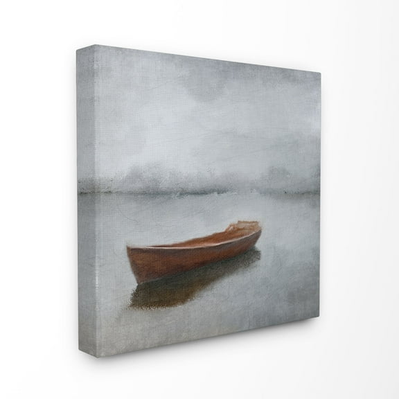 The Stupell Home Decor Calm Sea Soft Grey Horizon with Red Boat Canvas Wall Art