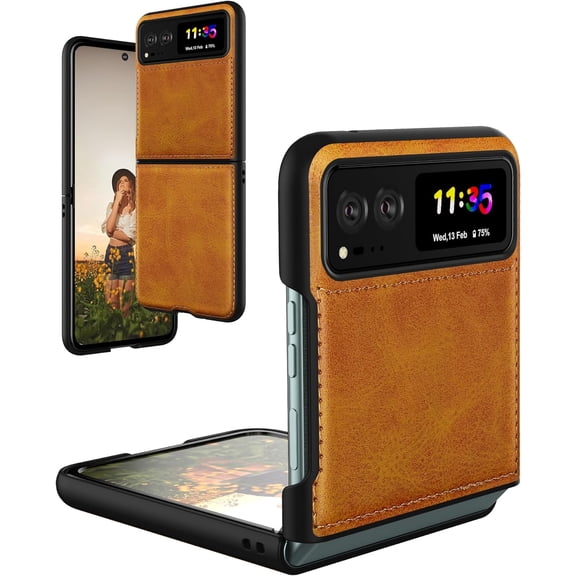 for Motorola Razr 2023 Case [Not fit Razr Plus 2023], Moto Razr 2023 Leather Case, PU Leather   Hard PC Shell Ultra Thin Slim Durable Protective Phone Case Cover for Motorola Razr 2023 Yellow