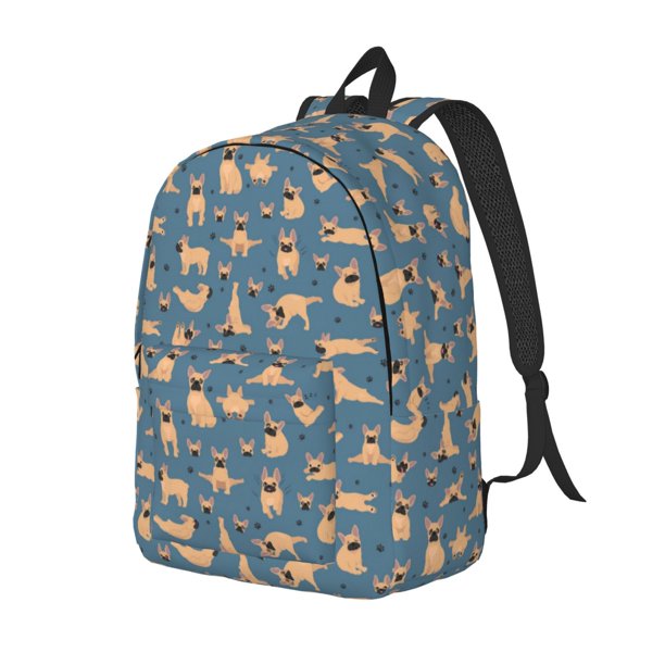 Disketp French Bulldog Yoga print Canvas Backpack Lightweight Travel Daypack Student Rucksack Laptop Backpack-