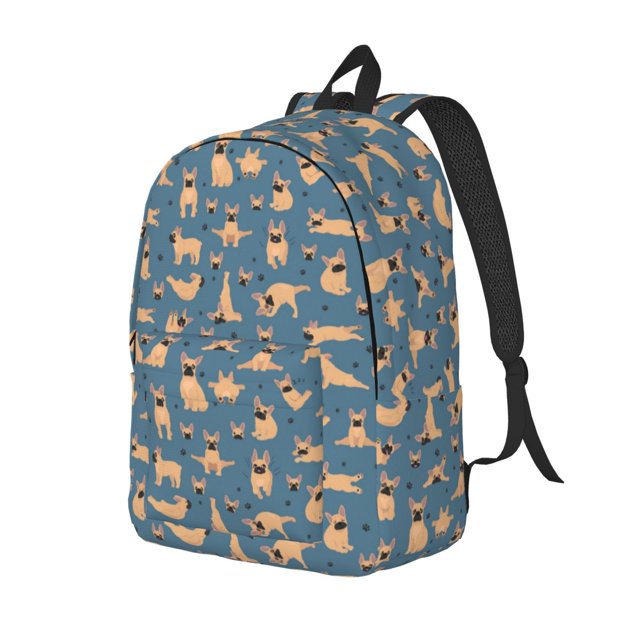 Disketp French Bulldog Yoga print Canvas Backpack Lightweight Travel Daypack Student Rucksack Laptop Backpack-