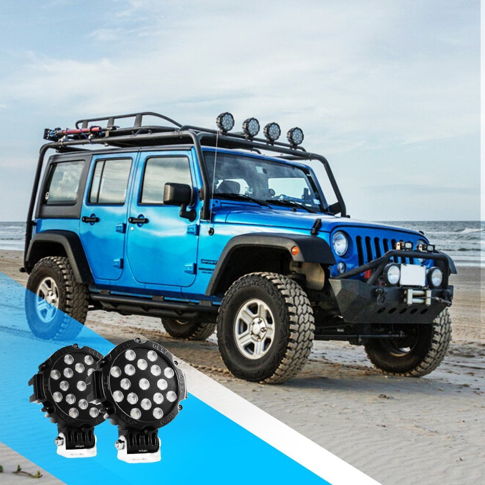 Nilight Led Light Bar 2PCS 7" 51w 5100LM Black Round Flood Light Pod Off Road Fog Driving Roof Bar Bumper for Jeep,SUV Truck , Hunters, 2 years Warranty
