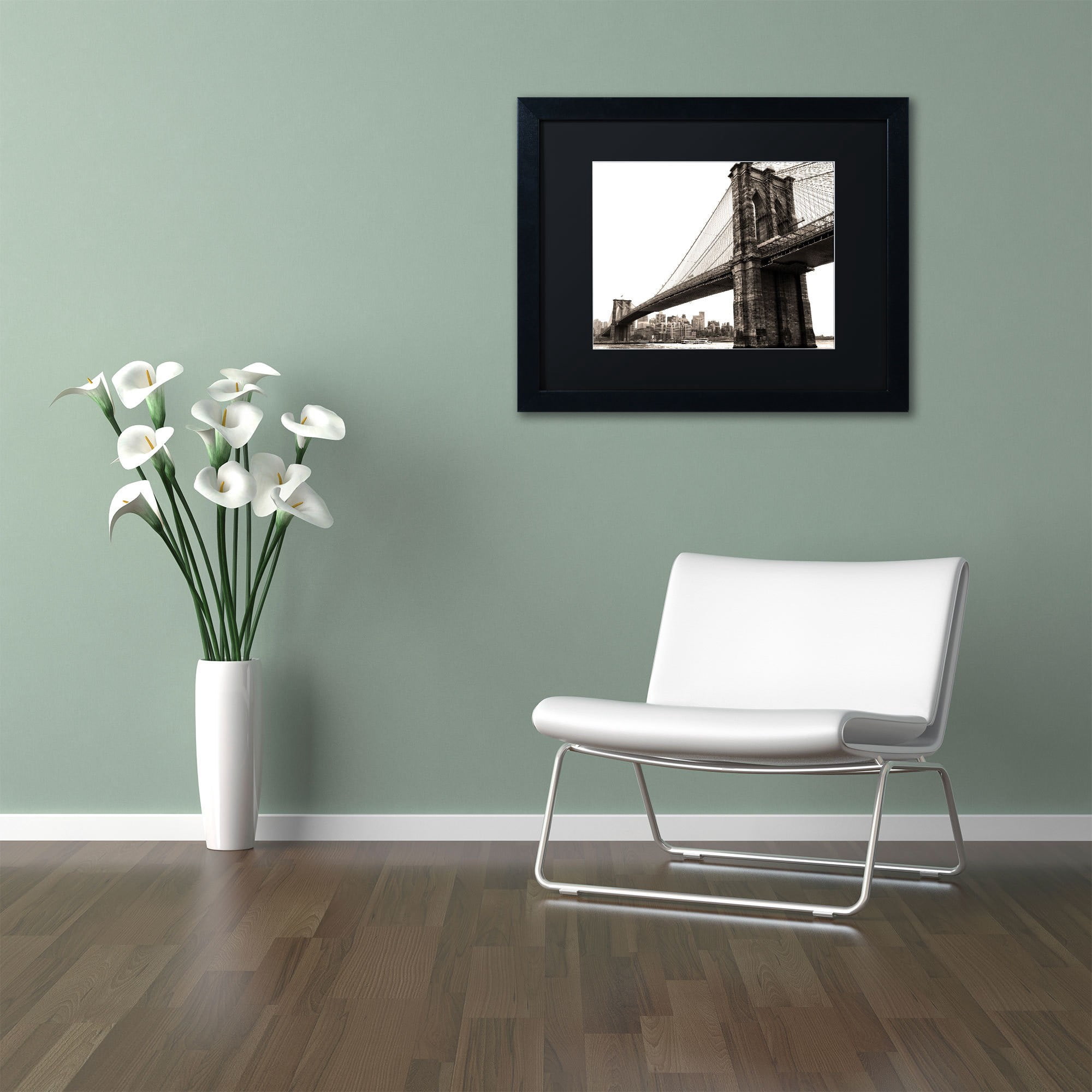 Trademark Fine Art "Brooklyn Bridge 2" Canvas Art by CATeyes, Black Matte, Black Frame