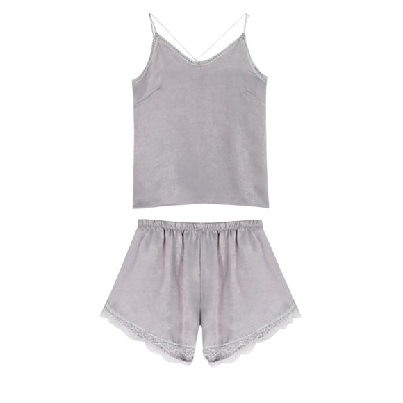 Uqiangy Womens Pajama Set Women Short Pyjamas Sets Silk Nightwear Shorts Two Sets Of Pajamas Satin Pyjamas for Women Silk Pjs Set 2 Piece Sleepwear Loungewear Gray M