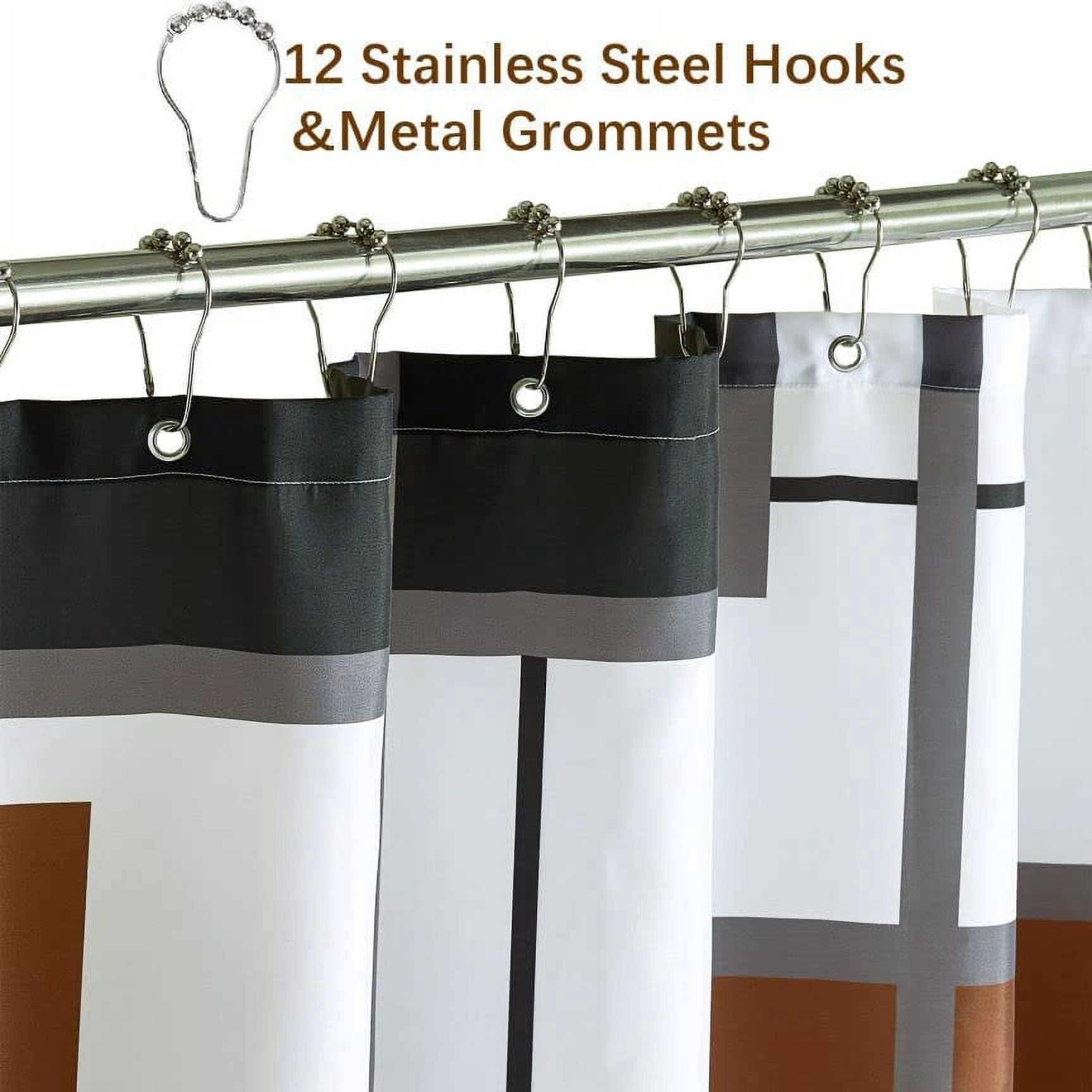 Taupe Modern Geometric Shower Curtain Brown,Brown and Black White Waterproof Shower Curtain Set for Bathroom Restroom with 12 Metal Hooks, 72 x 72 inch