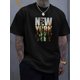 thumbnail image 1 of Camiseta informal de manga corta con estampado "Nueva York" para hombre, ideal para primavera y verano, cuello redondo cómodo, corte regular, versátil y para el día a día., 1 of 7