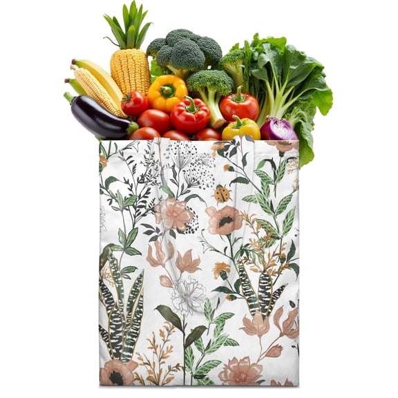 Floral Print Reusable Shopping Tote Bag - Foldable Grocery Bag with Large Capacity & Durable Fabric
