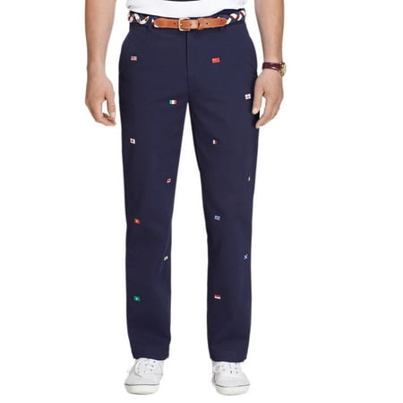 New 5685-2 Brooks Brothers Mens Navy Blue Clark Fit Flag Embroidered Pants 38W x 32L