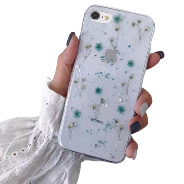 iPhone 8 Plus Case Dry Flower Liquide Giliter Soft Slim Shockproof Cover Apple iPhone 8 Plus Case Cover - Blue