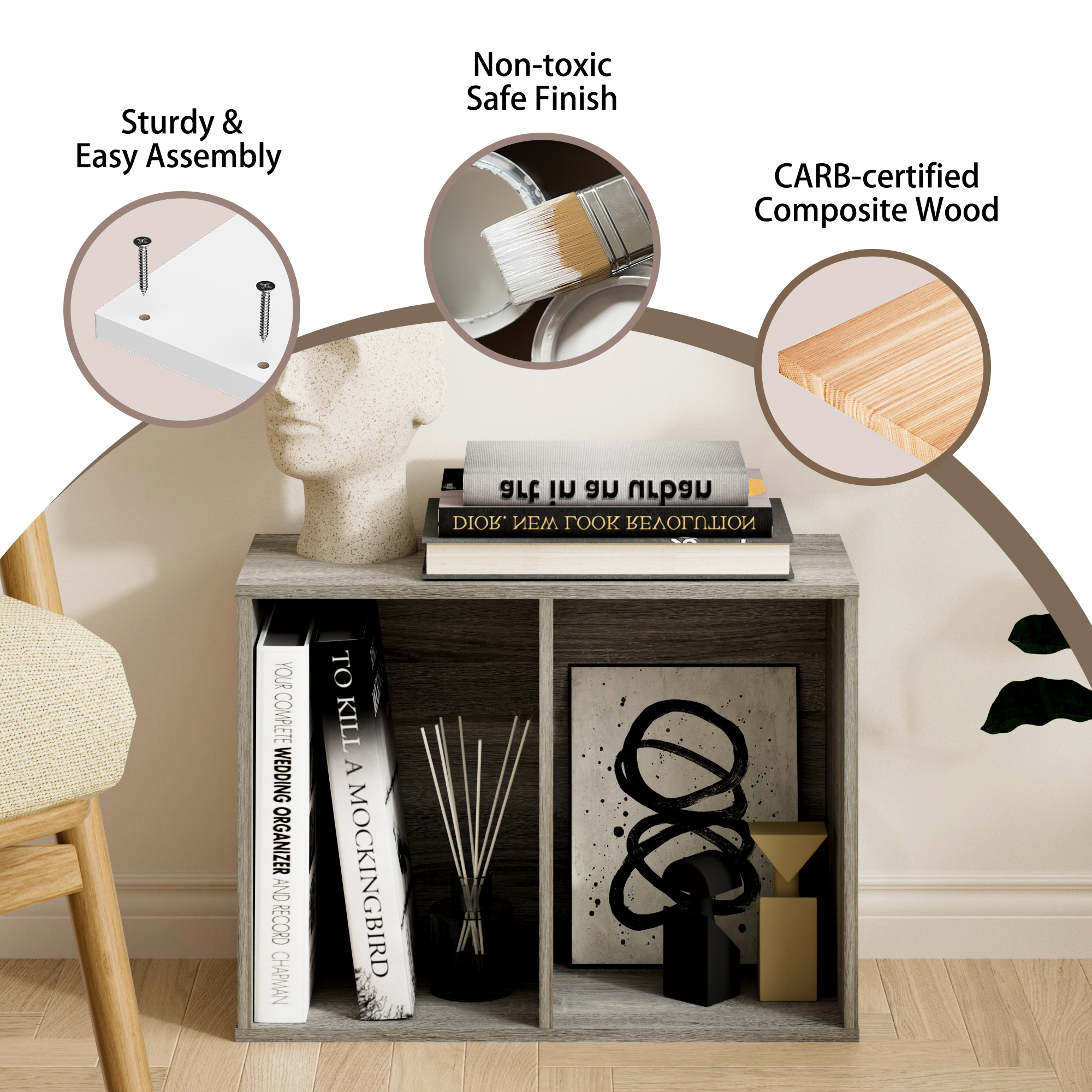 HOMLUX 9" x 16" x 21" Storage Shelf 2 Tier Cube Bookcase, Suitable for Small Space, Gray